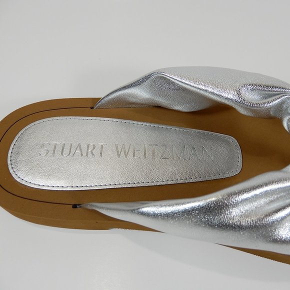 STUART WEITZMAN Cassie Flat SANDALS Size 37 6.5 Silver Metallic Leather NEW $250 - Picture 5 of 10